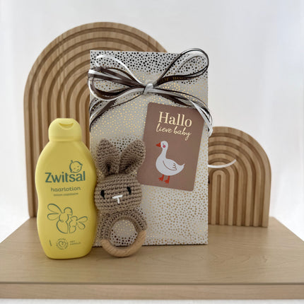 Baby •Kraam Cadeaupakket Neutraal• Zwitsal Rammelaar Konijn
