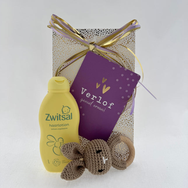 Baby Verlof •Cadeaupakket Neutraal• Zwitsal Rammelaar Konijn
