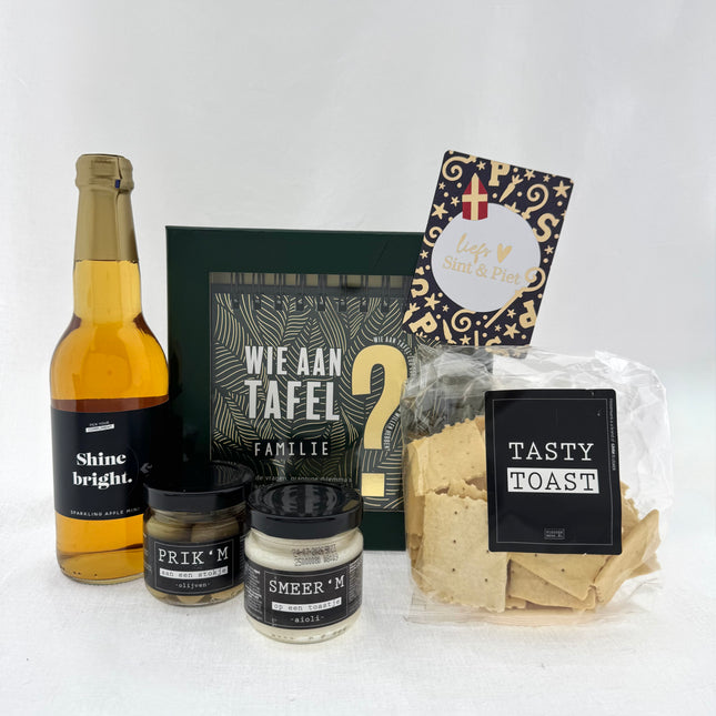 Sinterklaas •Cadeaupakket Unisex• Wie aan Tafel Familie Borrelpakket