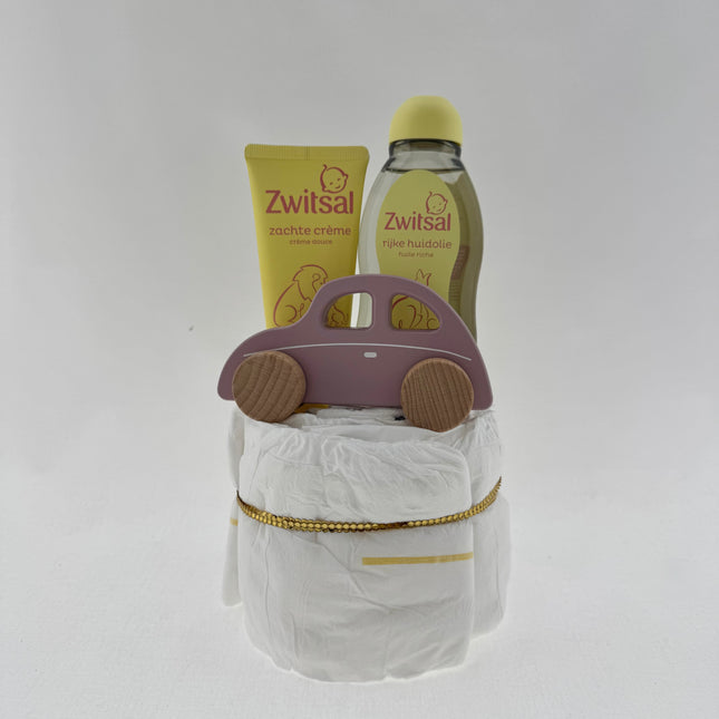 Baby •Kraam Cadeaupakket Meisje• Luiertaart Speelgoedauto Zwitsal
