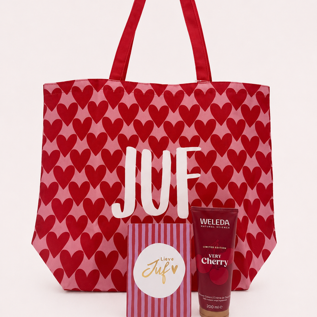 Juf •Cadeaupakket Dames• Voor De Liefste Juf• Hartjestas Weleda Cherry