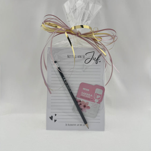 Juf •Cadeaupakket Dames• Notitieblok voor de Juf Maskertje