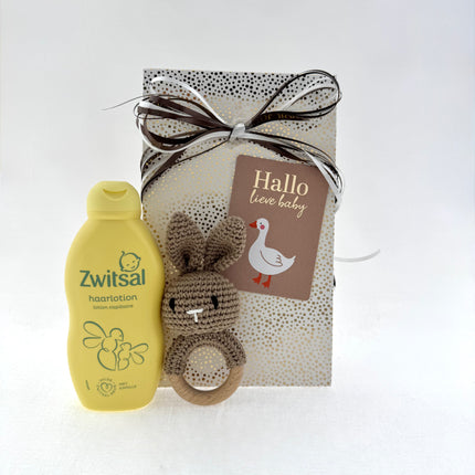 Baby •Kraam Cadeaupakket Neutraal• Zwitsal Rammelaar Konijn