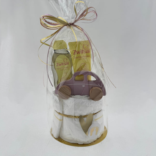 Baby •Kraam Cadeaupakket Meisje• Luiertaart Speelgoedauto Zwitsal
