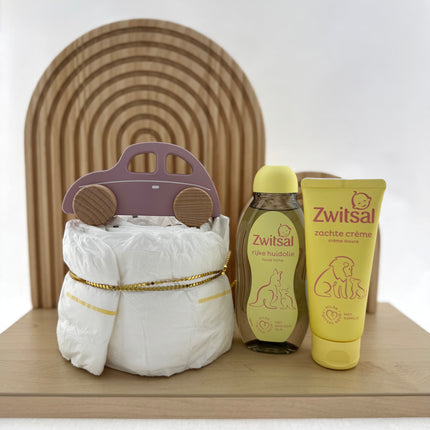 Baby •Kraam Cadeaupakket Meisje• Luiertaart Speelgoedauto Zwitsal